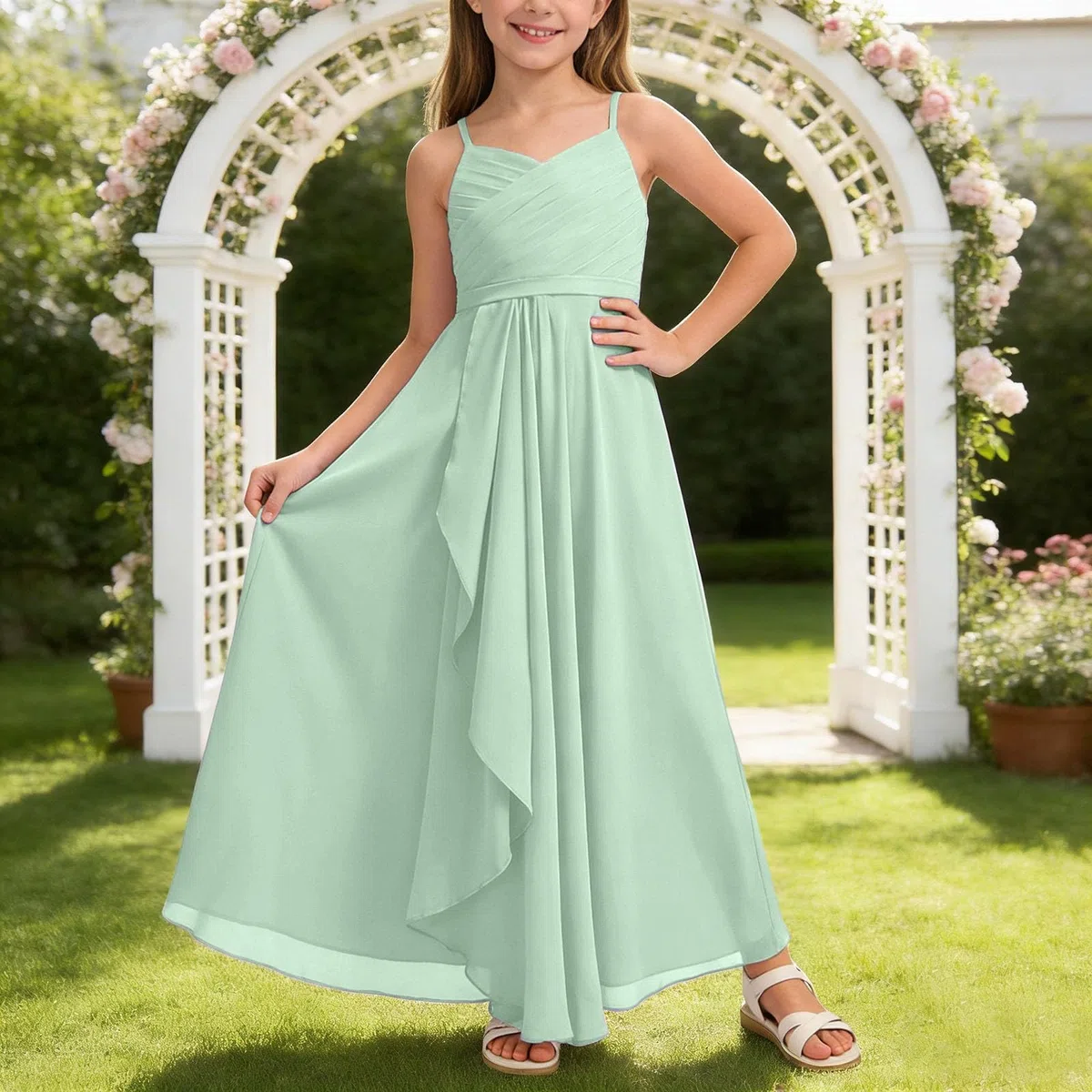 Robe d'été pour fille - En mousseline de soie fluide - Pour demoiselle d'honneur - Robe de mariage - Robe de fête