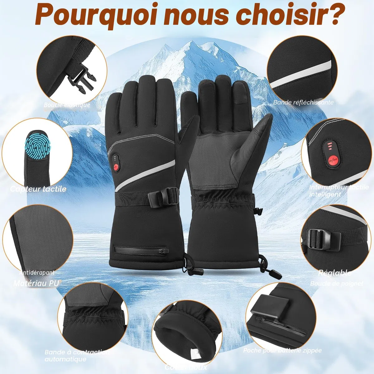 Gants Chauffants pour Hommes et Femmes, Gants Chauffante Électriques avec 7.4V/20000mAh Rechargeable Batterie, Gant Chauds pour Hiver Moto Snowboard Randonnée Cyclisme Randonnée Course à Pied