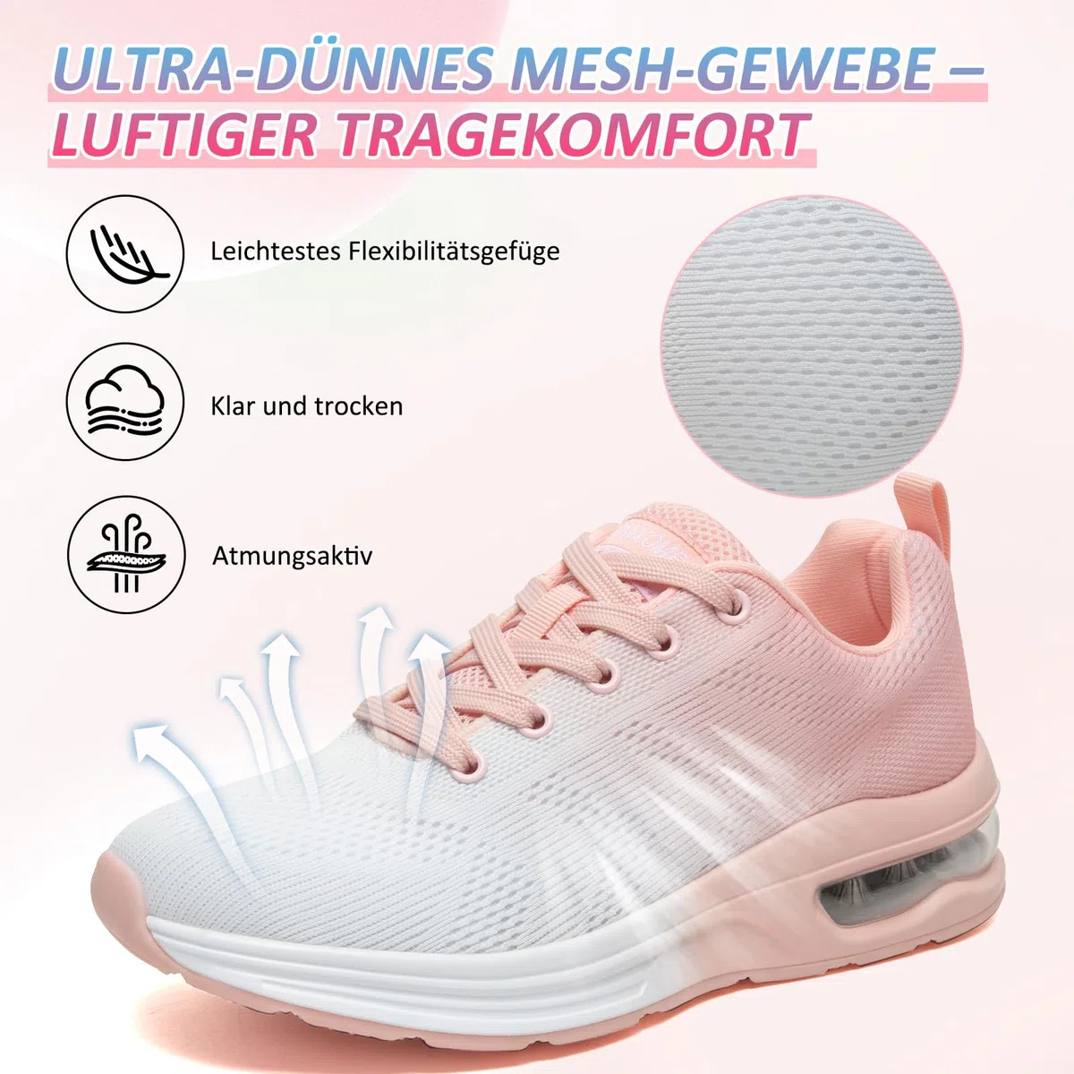Baskets Femme Chaussures De Course avec Coussin D’Air Amortissantes Sport Sneakers Légères Respirantes Antidérapantes pour Running Marche Fitness Et Quotidien