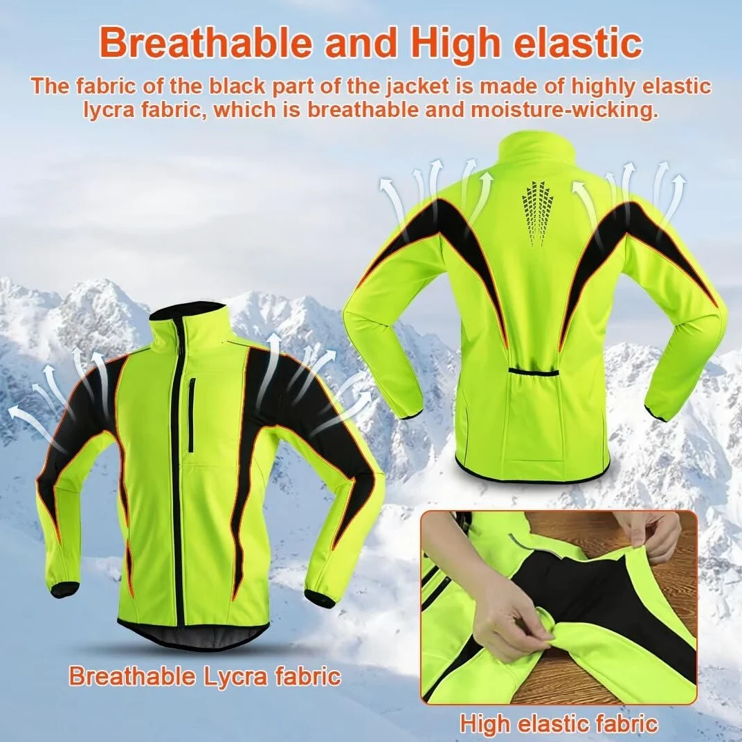 Veste Cycliste Femme Hiver Thermique Polaire Chaude Veste de Vélo Running VTT Softshell Réfléchissante Coupe Vent Imperméable