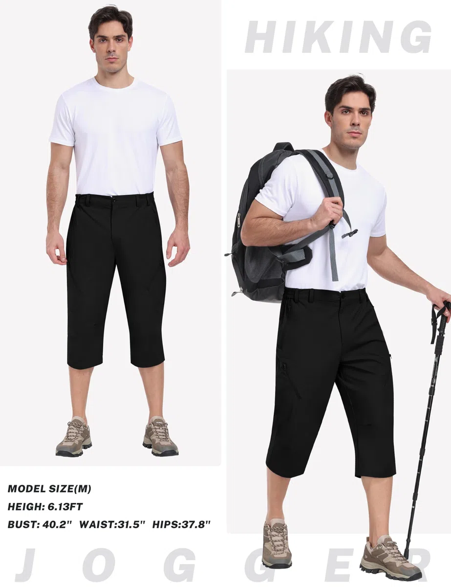 MoFiz Homme Pantacourt Cargo Été 3/4 Pantalon Capris Décontracté Séchage Rapide Extérieur Shorts de Randonnée avec 5 Poches Zippées