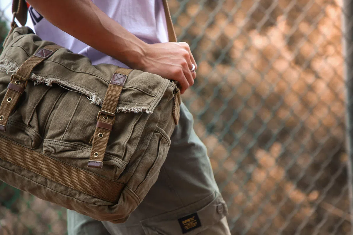 GOOTIUM Sac messager en toile vintage style bohème effiloché