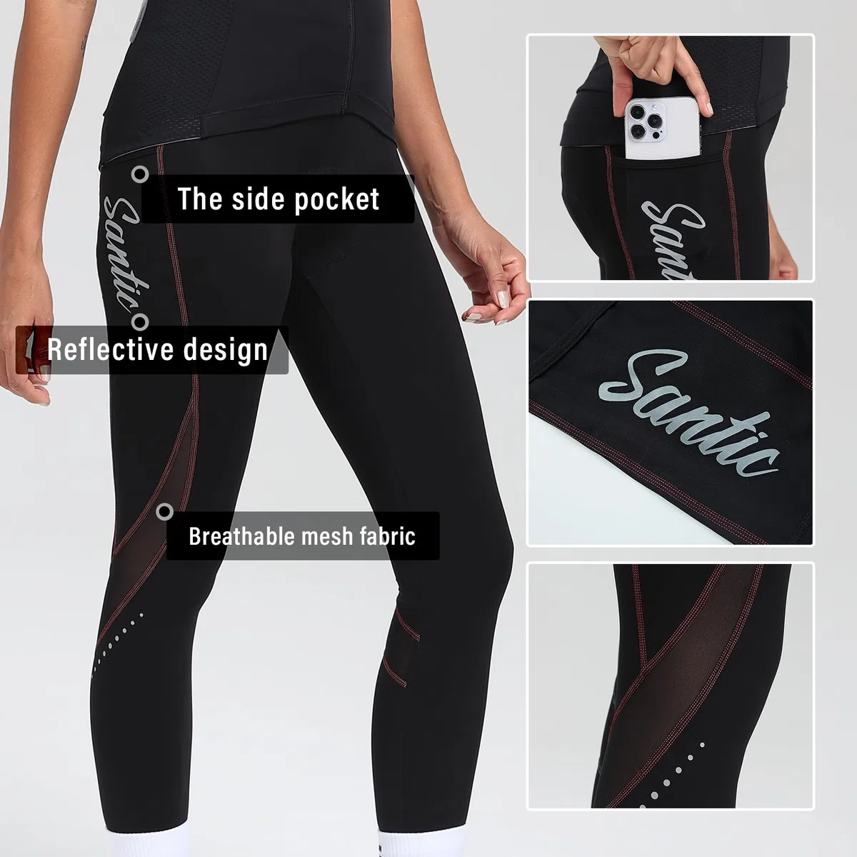 Santic Pantalon de Cyclisme pour Femmes Pantalon de Vélo Cycling Legging avec Rembourrage en Mousse 4D Haute Densité Haute Elasticité et Respirante