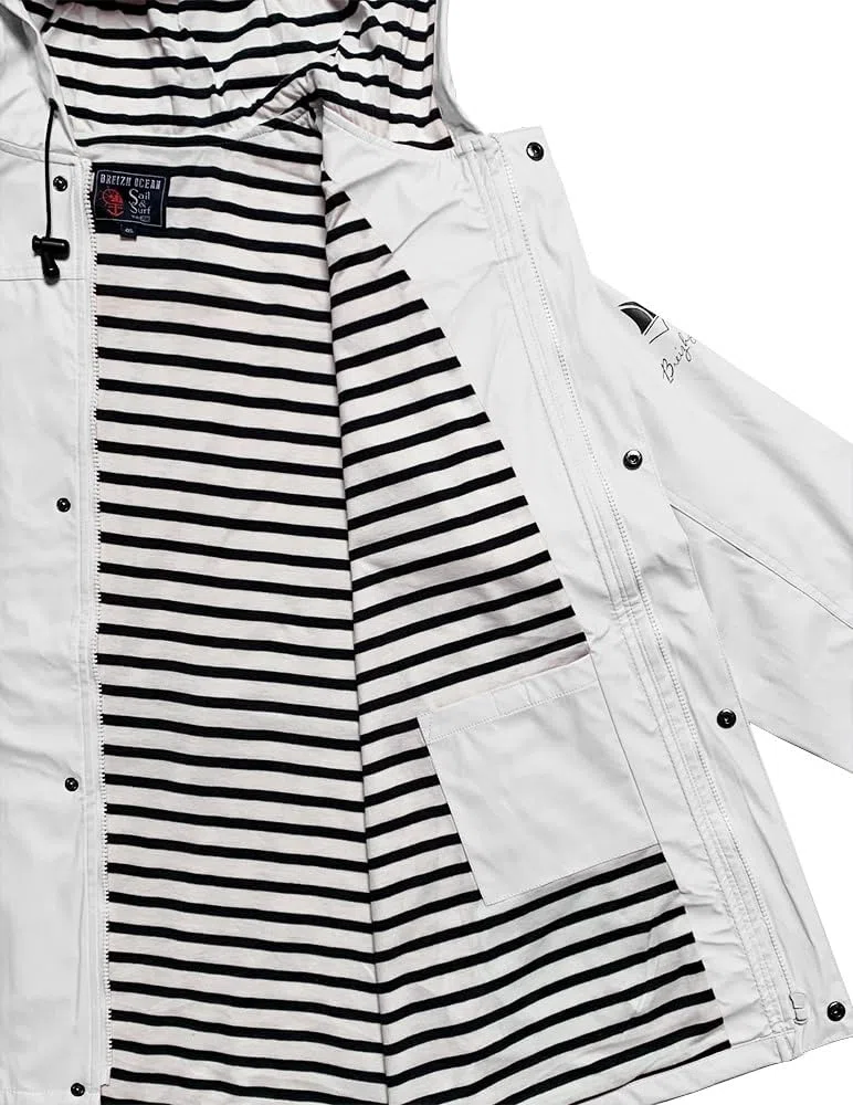 Breizh Ocean - Ciré, Veste Imperméable Femme, du XS au 4XL, Création Française ARMOR - Veste Femme avec Intérieur Rayé de Style Marinière - Manteau Femme