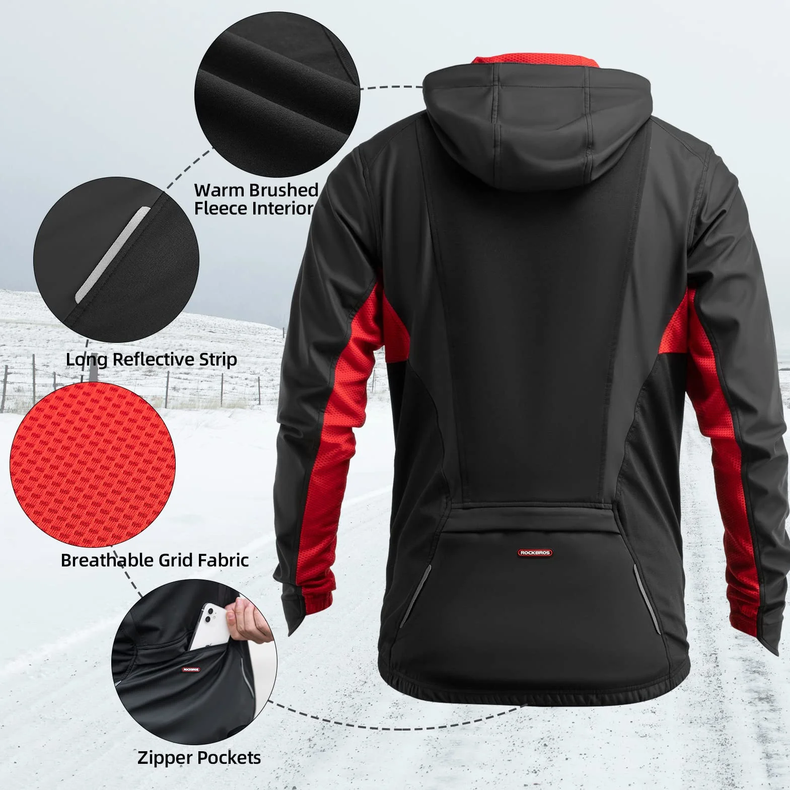 ROCKBROS Veste de Cyclisme Homme d'hiver Polaire, Veste VTT Homme Thermique Coupe-vent, Veste de Sport Respirant Chaud pour Hommes Femmes Noir M-4XL