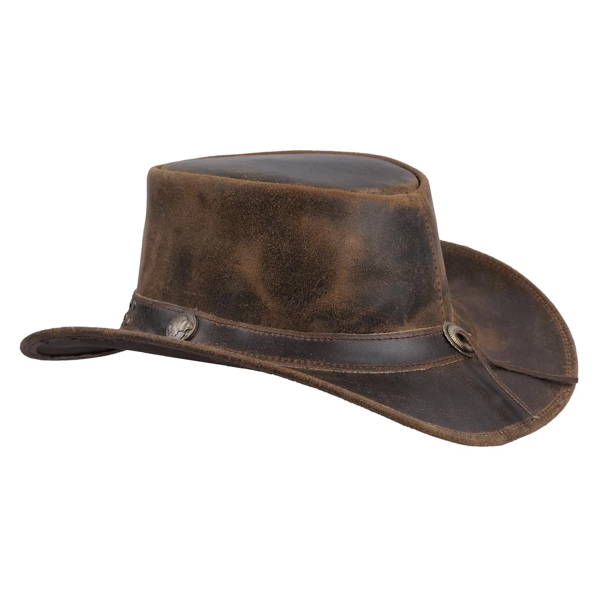 Leatherick Chapeau de Cowboy Chapeau en Cuir de Vachette Outback Occidental de Style Australien en Daim véritable