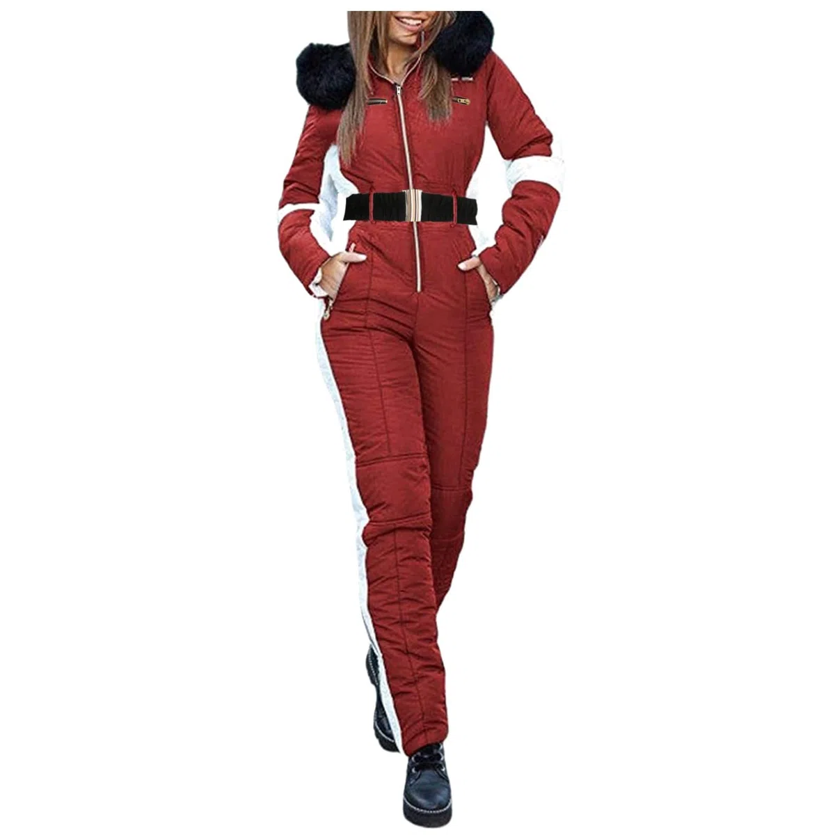 Combinaison de ski pour femme - Hiver chaud - Veste à capuche - Élégante fermeture éclair - Manteau de ski - Combinaison de ski - Combinaison d'extérieur