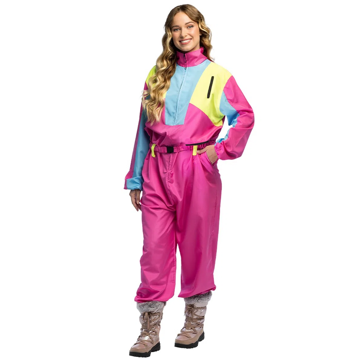 Boland – Combinaison de ski rétro rose, brille sous la lumière noire, costume des années 80 pour femmes, tenue pour soirée après-ski, combinaison pour costumes de carnaval