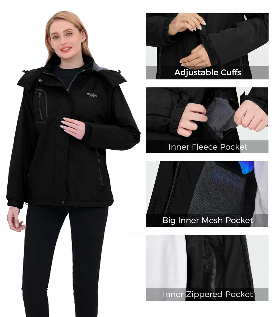 Wantdo Femme Manteau d'hiver Snowboard Outdoor Parka Randonnée Grande Taille Veste de Pluie Imperméable Blouson de Ski Décontracté Coupe-Vent