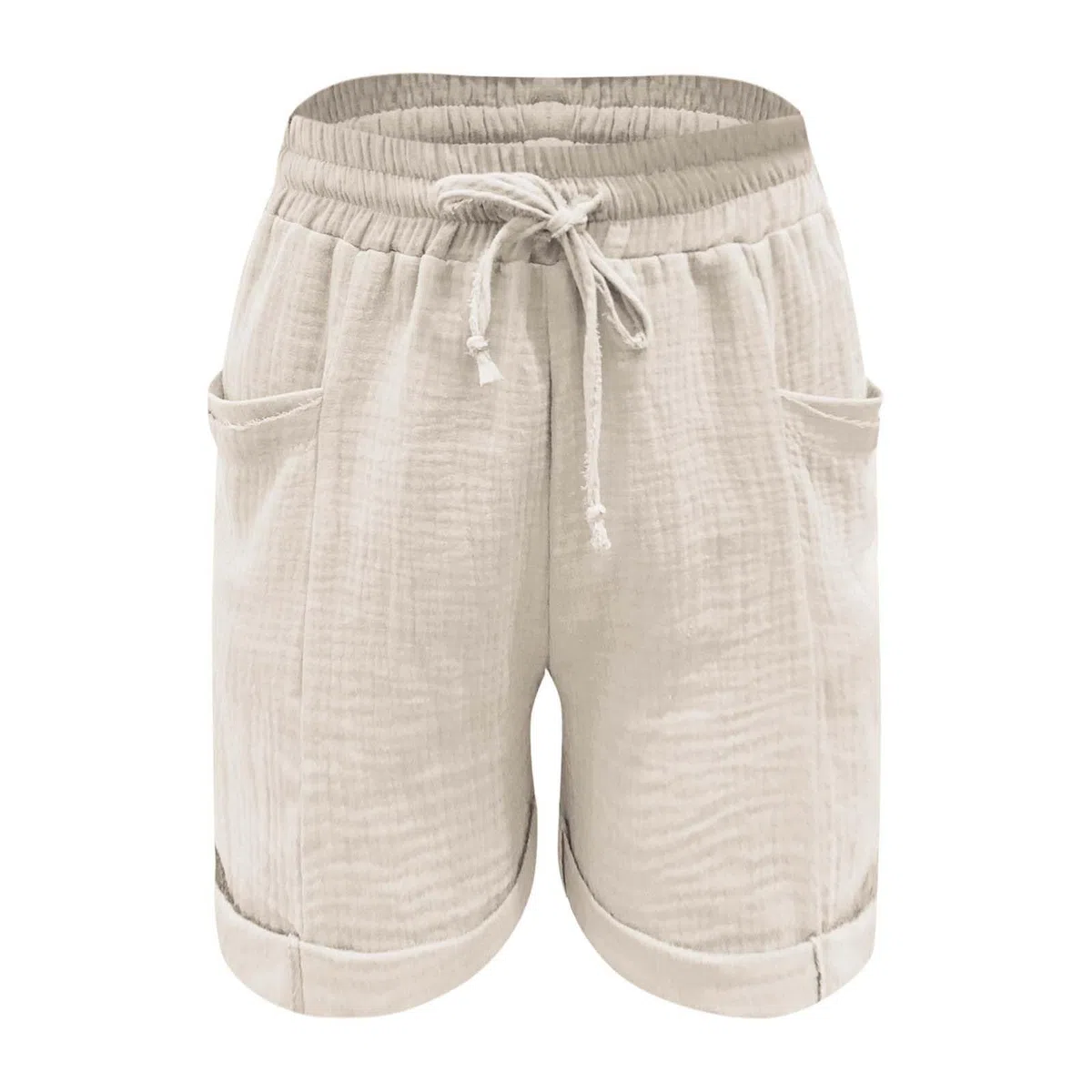Shorts Femme Gaze de Coton Grande Taille Été Fluide Lin Sport Décontracté avec Cordon de Serrage et Poches Élastique