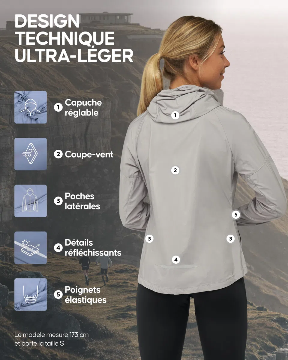 DANISH ENDURANCE Veste de Running Réfléchissante pour Femme, Léger & Respirant, Poches Fermées, Capuche Ajustable