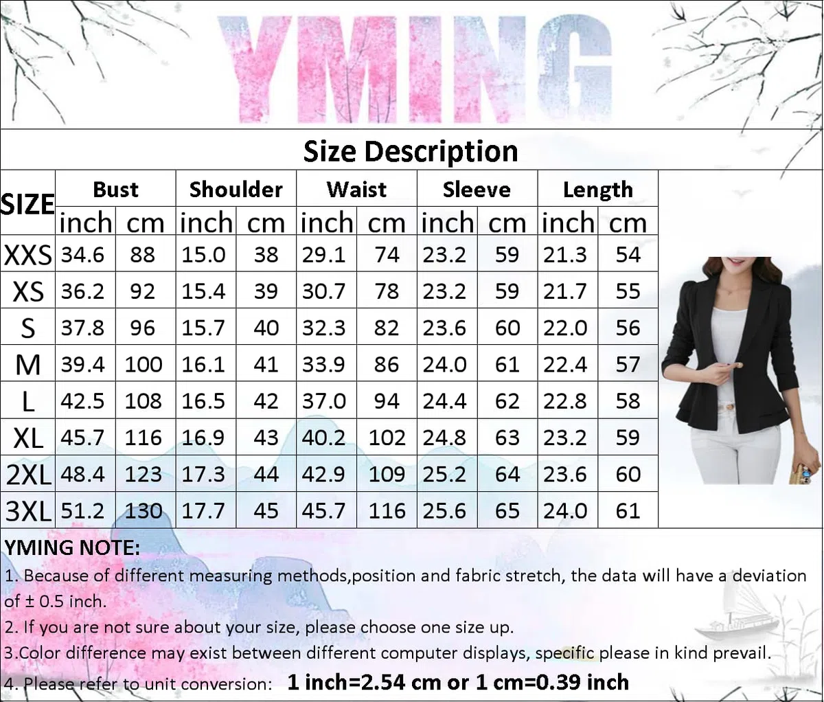 YMING Femme Cardigans Vestes Dip Ajustées Ouvertes sur Le Devant Blazer d'affaires À Épaules Rembourrées