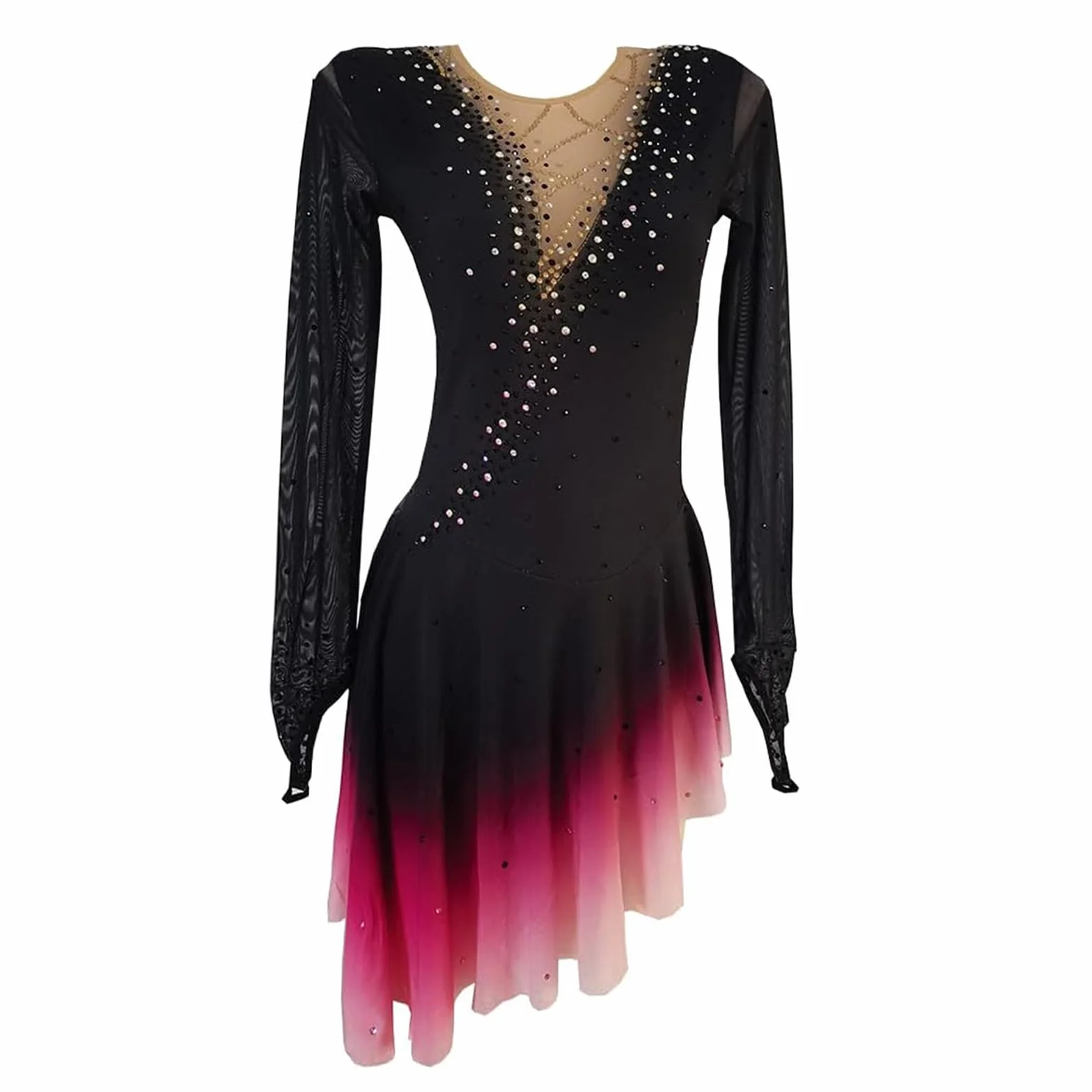 LIUHUO Jupe Noire de Patinage Artistique - Jupe Rose Rouge avec Manches crochetées en Maille dégradée - pour Fille