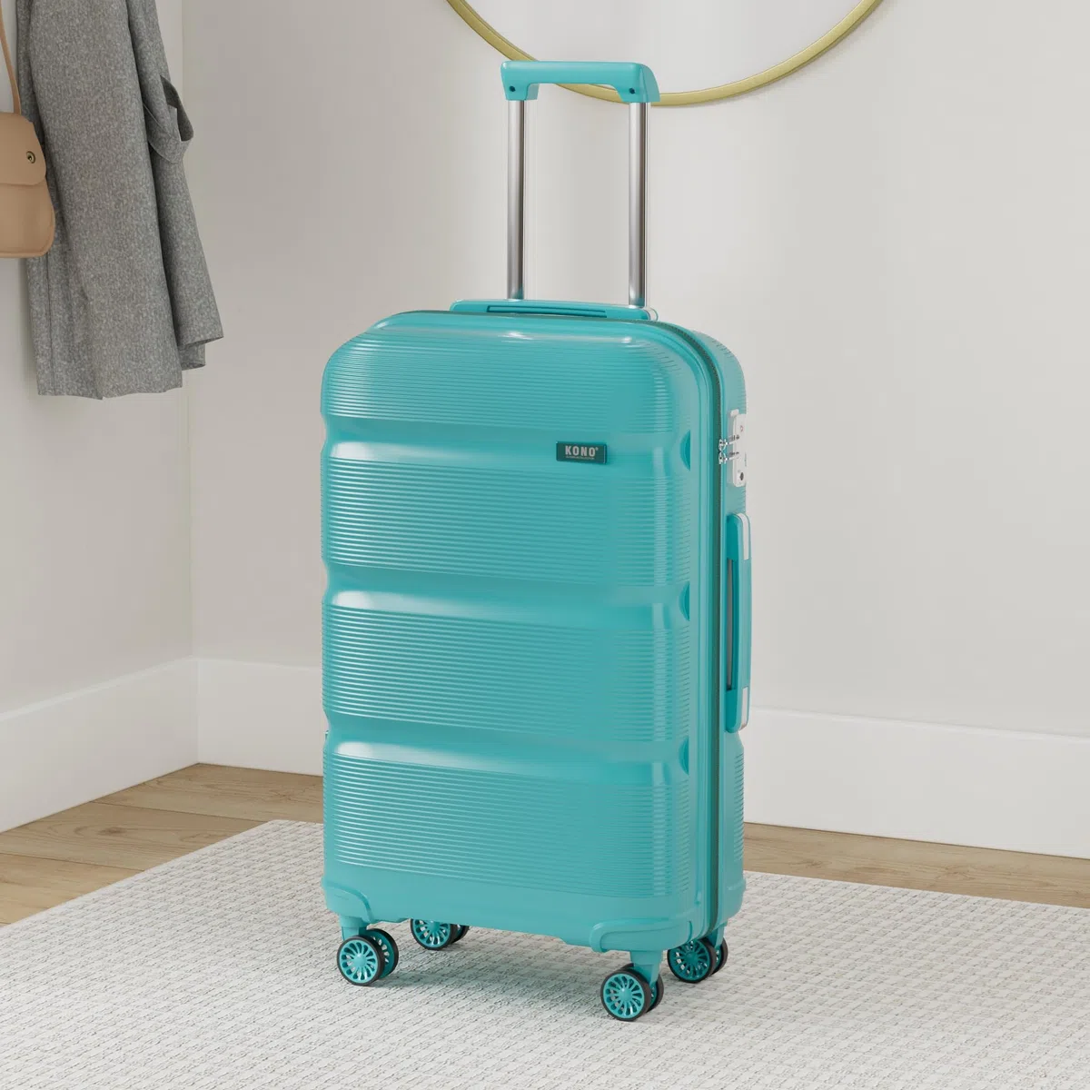 Kono Valise Trolley Grande Taille 76 cm Valise Rigide Enregistrement en Polypropylène Légere à 4 roulettes avec Serrure TSA Intégré 100L (Turquoise)