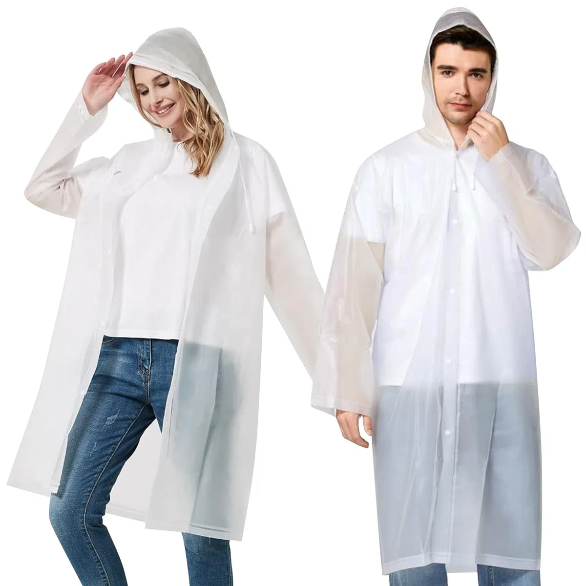 Lot de 2 Poncho Pluie Imperméable, Réutilisable Cape de Pluie, avec Chapeau, EVA Poncho Pluie, pour Homme et Femme, pour Randonnée, Camping, Festival, Vélo et Voyage