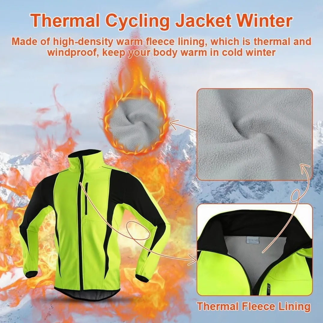 Veste Cycliste Femme Hiver Thermique Polaire Chaude Veste de Vélo Running VTT Softshell Réfléchissante Coupe Vent Imperméable
