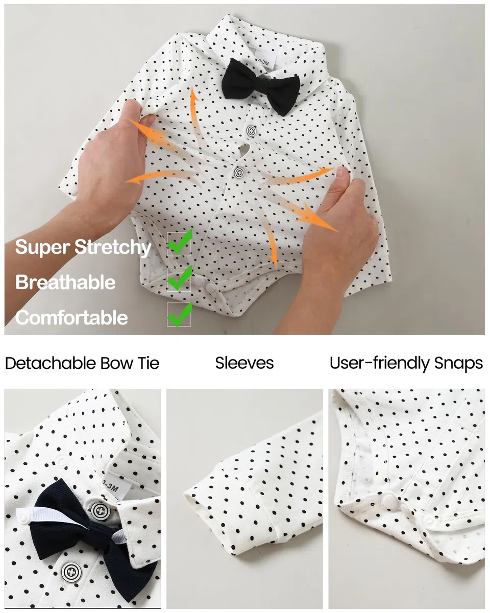 Costumes de Bébé Garçon Baptême Tenue Mariage Parti Bebe pour Ceremonie Ensemble de Barboteuse + Gilet + Pantalon Vêtement Bleu Marine 18-24 Mois