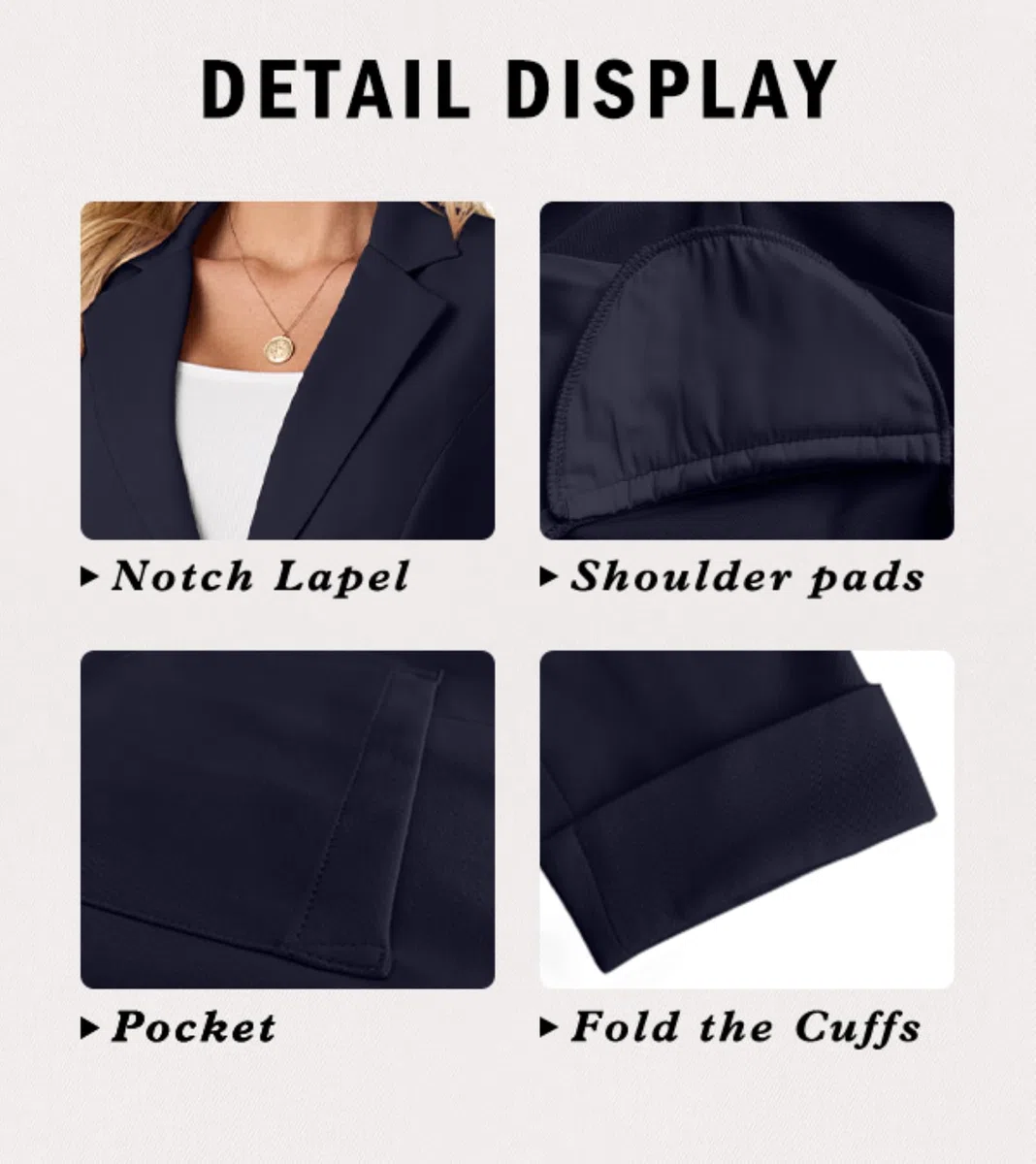 GRECERELLE Blazer élégant à manches 3/4 pour femme avec col à revers cranté - Veste de travail ou de bureau avec poches et bouton pour femme