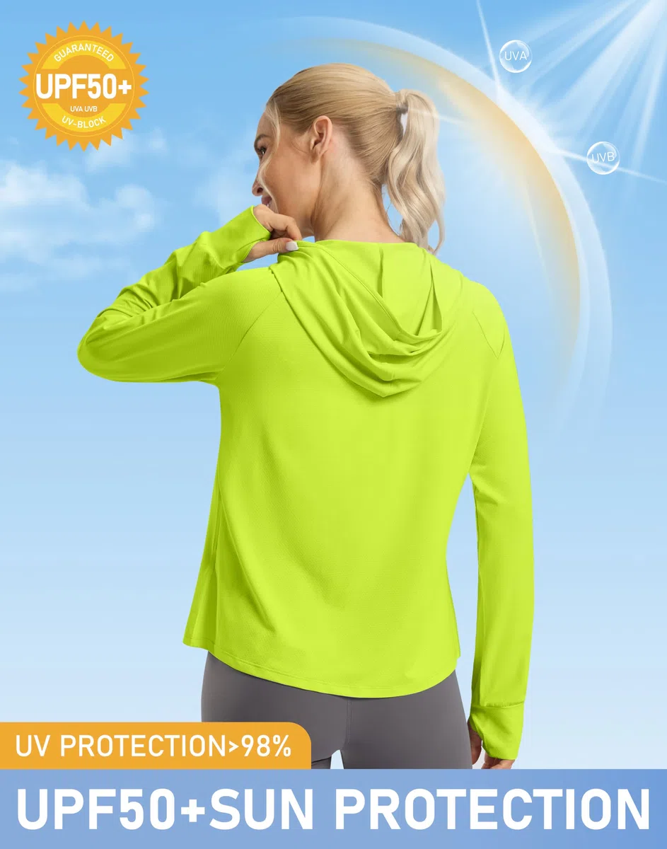SANTINY Veste à capuche anti-UV UPF 50+ pour femme - Protection solaire - Fermeture éclair - Léger - SPF - Manches longues - Pour la randonnée, la course à pied