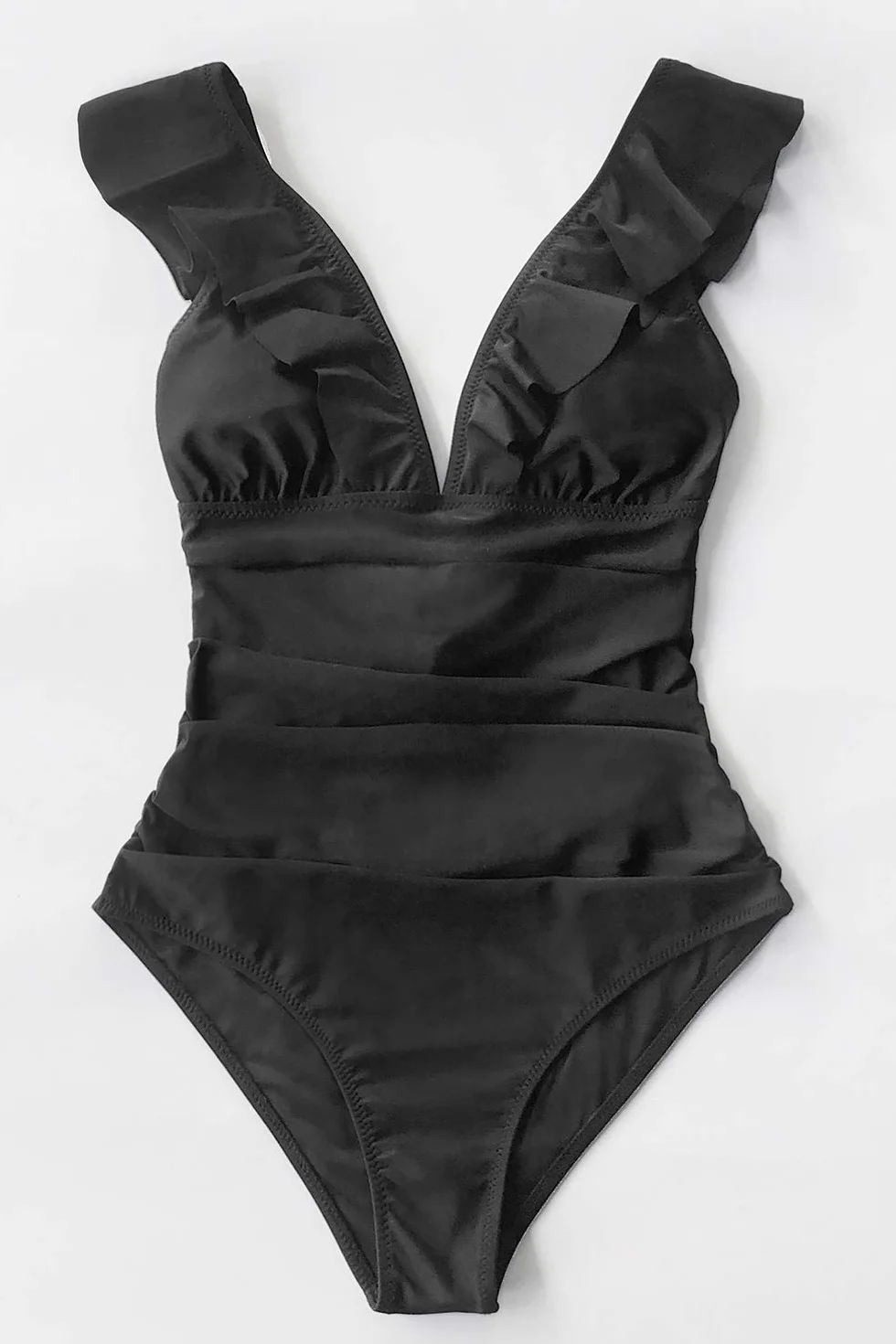 CUPSHE Maillot de Bain Une pièce à col en V pour Femme Monokini à Lacets à Volants