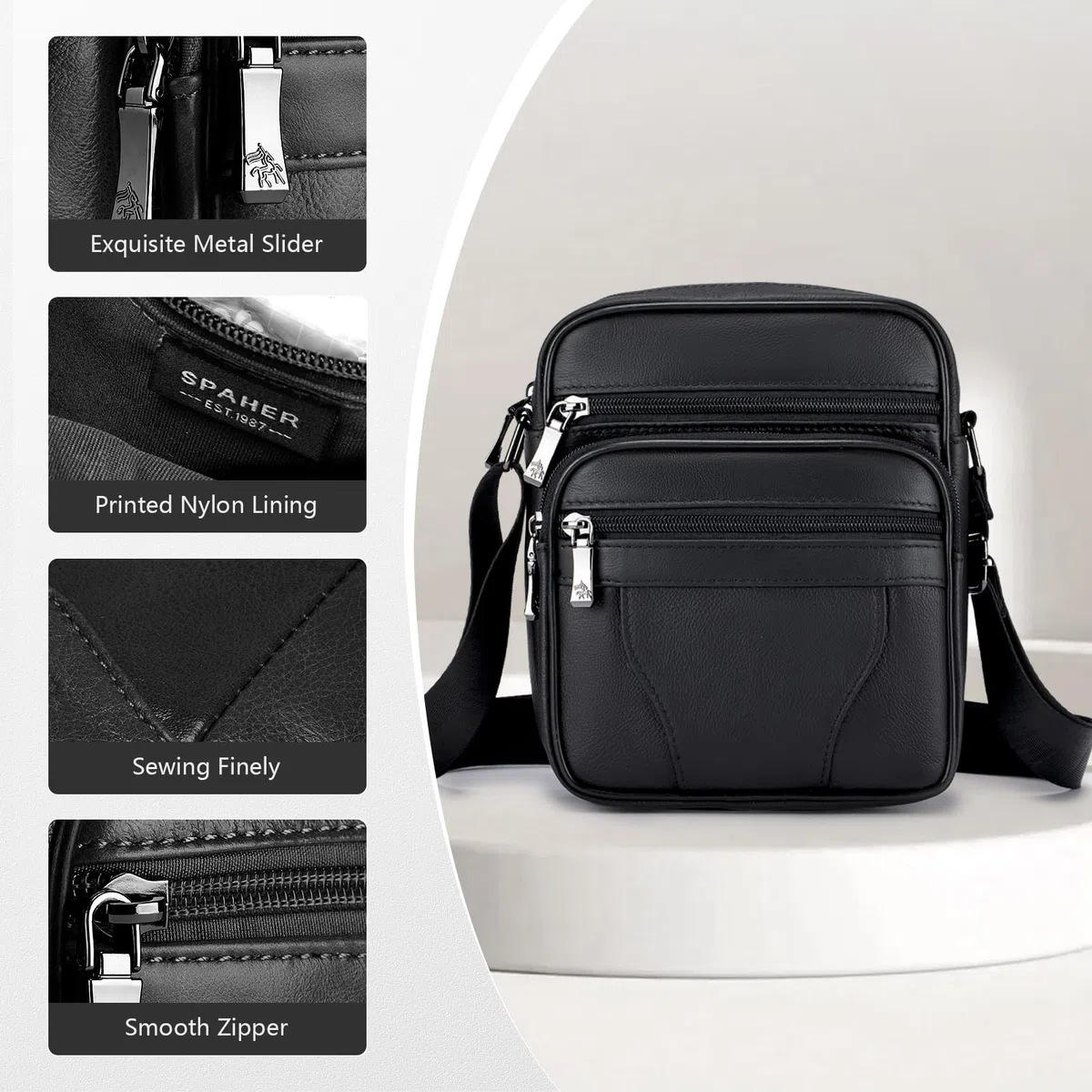 SPAHER Sacoche en Cuir Homme - Sac Bandoulière Porté Epaule Travers pour Affaires et Loisirs