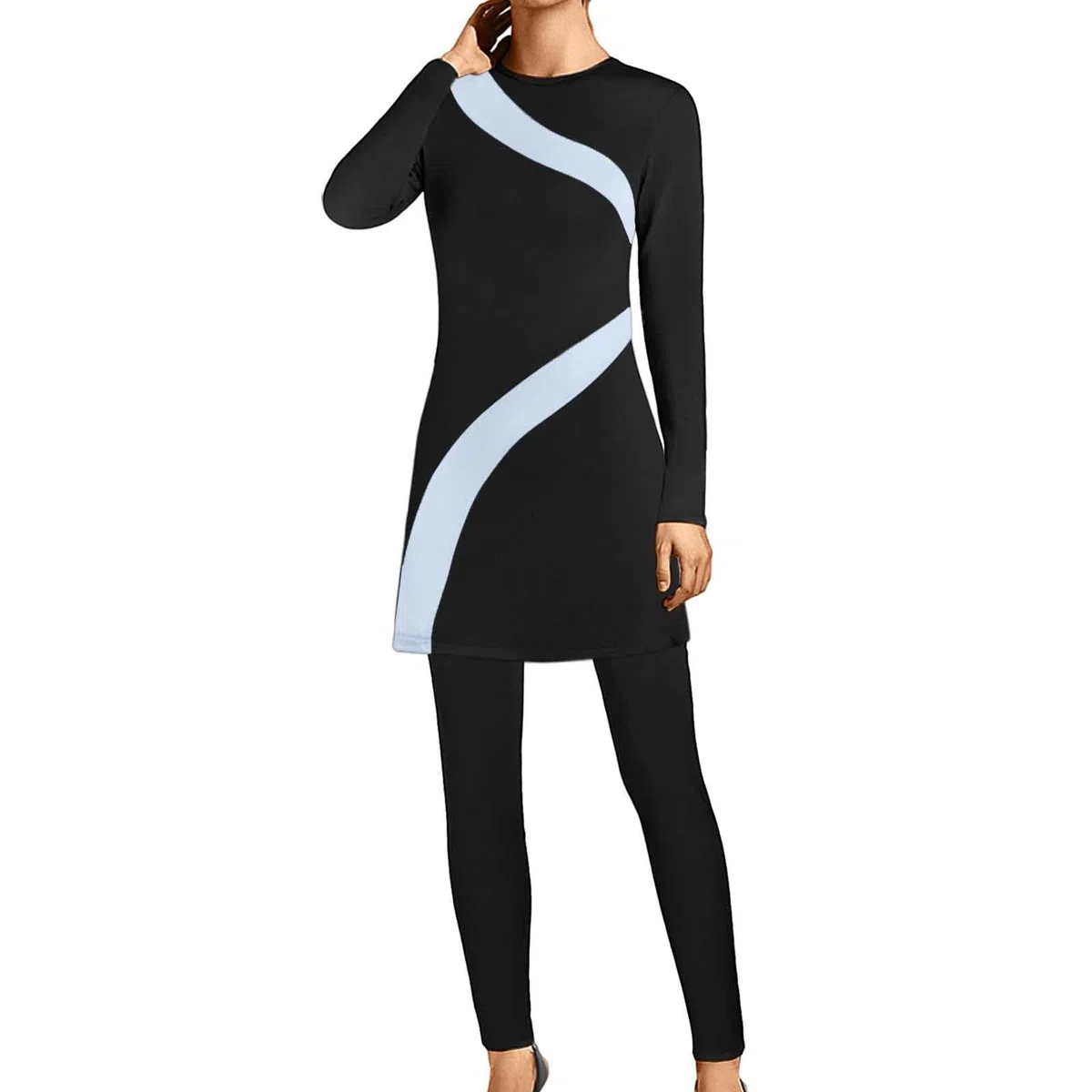 Generisch 2026 - Maillot de bain surdimensionné pour femmes musulmanes Maillot de bain conservateur Maillot de bain à manches longues Bonnet de bain Maillot de bain trois pièces Bikini 140