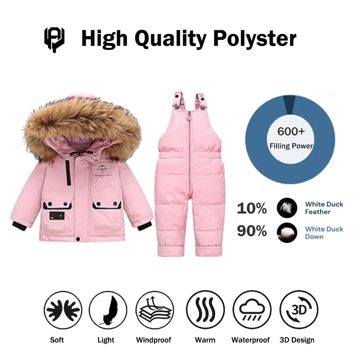 Combinaison de Neige 2PCS Fille Garçon Doudoune Manches Longues à Capuche + Pantalons de Ski Enfant Ensemble de Doudoune pour Bébé d'hive