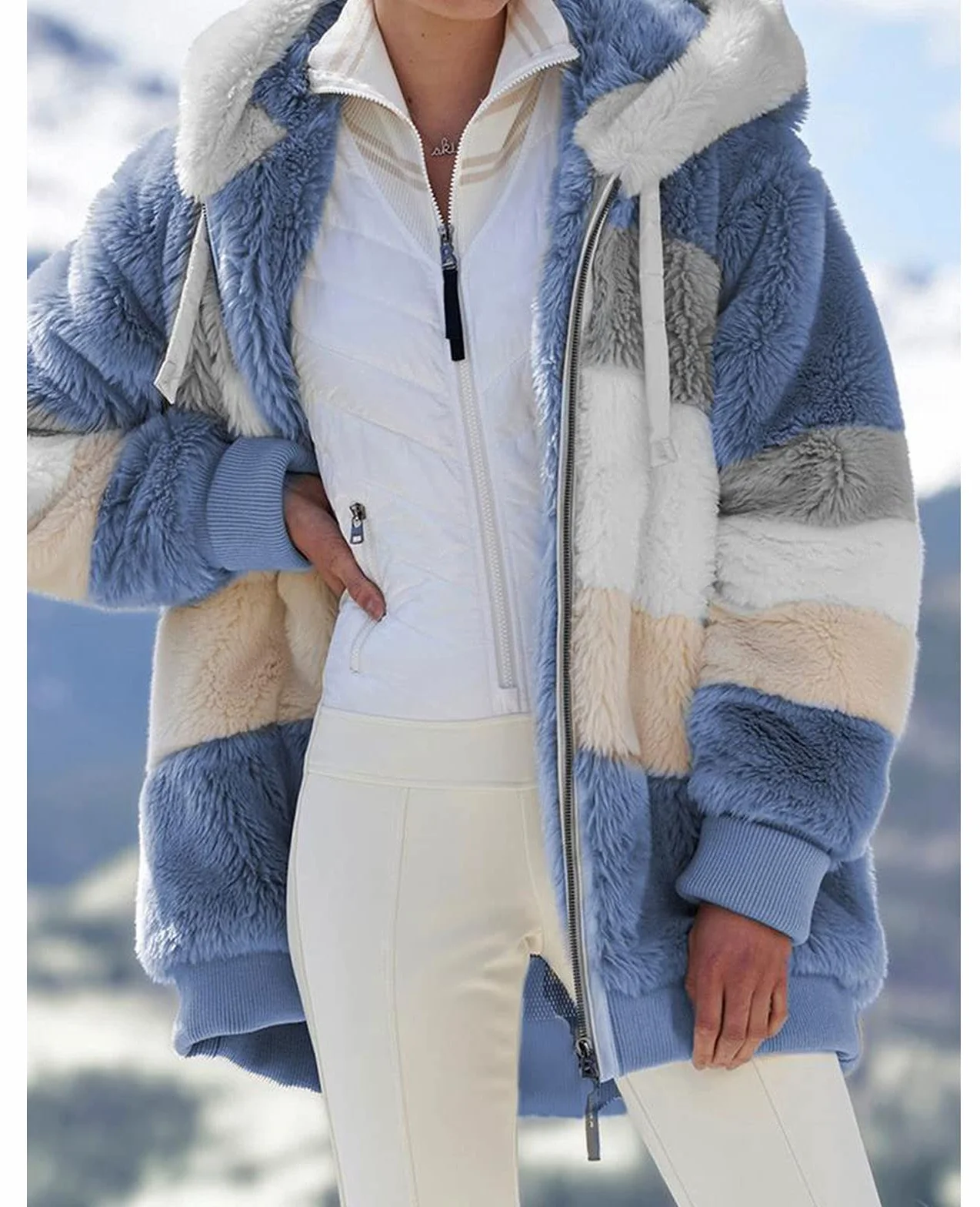 ABINGOO Manteaux Polaire Zippée pour Femme Mode en Peluche à Capuche Épaissir Blouson Chaud Hiver Décontractée Doux Ample Veste