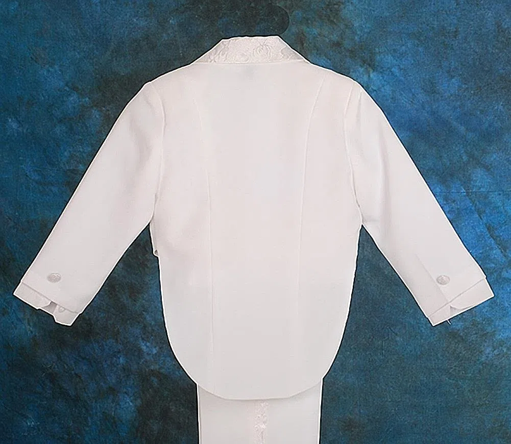 Lito Angels Smoking Costume Mariage Bapteme Ceremonie Enfant Garcon, Ensemble 5 Pieces (Blazer, Chemise, Ceinture, Noeud Papillon et Pantalon), Blanc/Noir/Bleu Royal
