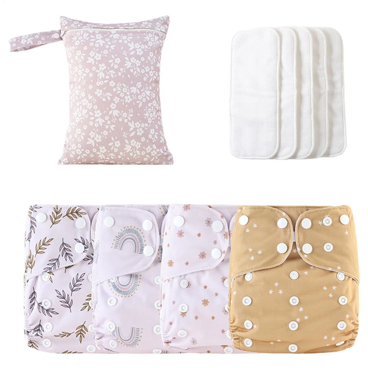 Couches en réutilisables, couches lavables pour bébé, Couches de bébé en lavable réglables, Couvercle 4x étanche, doublures absorbantes et respirantes avec 4 inserts et 1 sac humide, empêche la