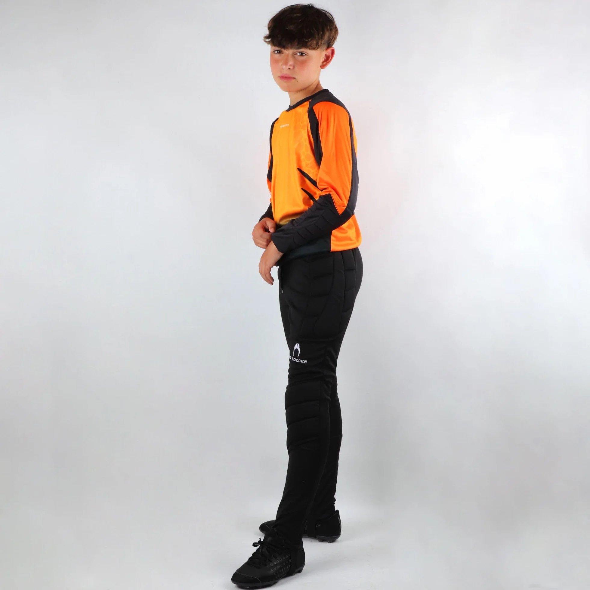 Ensemble de Gardien de But Kid Keeper Deep-Sea Orange T-Shirt Manches Longues Rembourrage Pantalon Long Polyester Enfants Orange Noir Taille 12