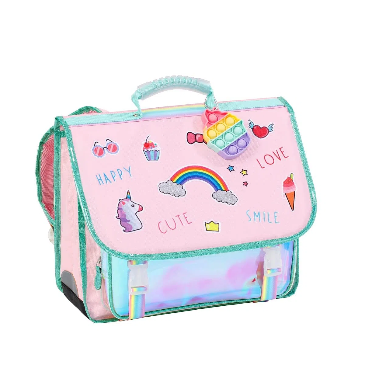 Viquel - Cartable Primaire Bubbles avec Pop-it - Cartable Fille Licorne 2 Compartiments - Rose Sac Scolaire Ergonomique avec Bandes réfléchissantes, Compartiments Multiples