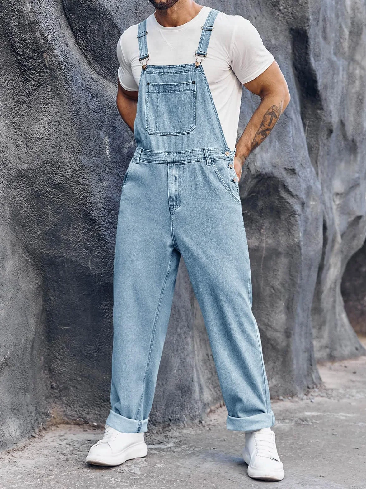 Runcati Salopette en denim pour homme - Pantalon de travail - Pantalon d'été streetwear - Décontracté - Bretelles réglables