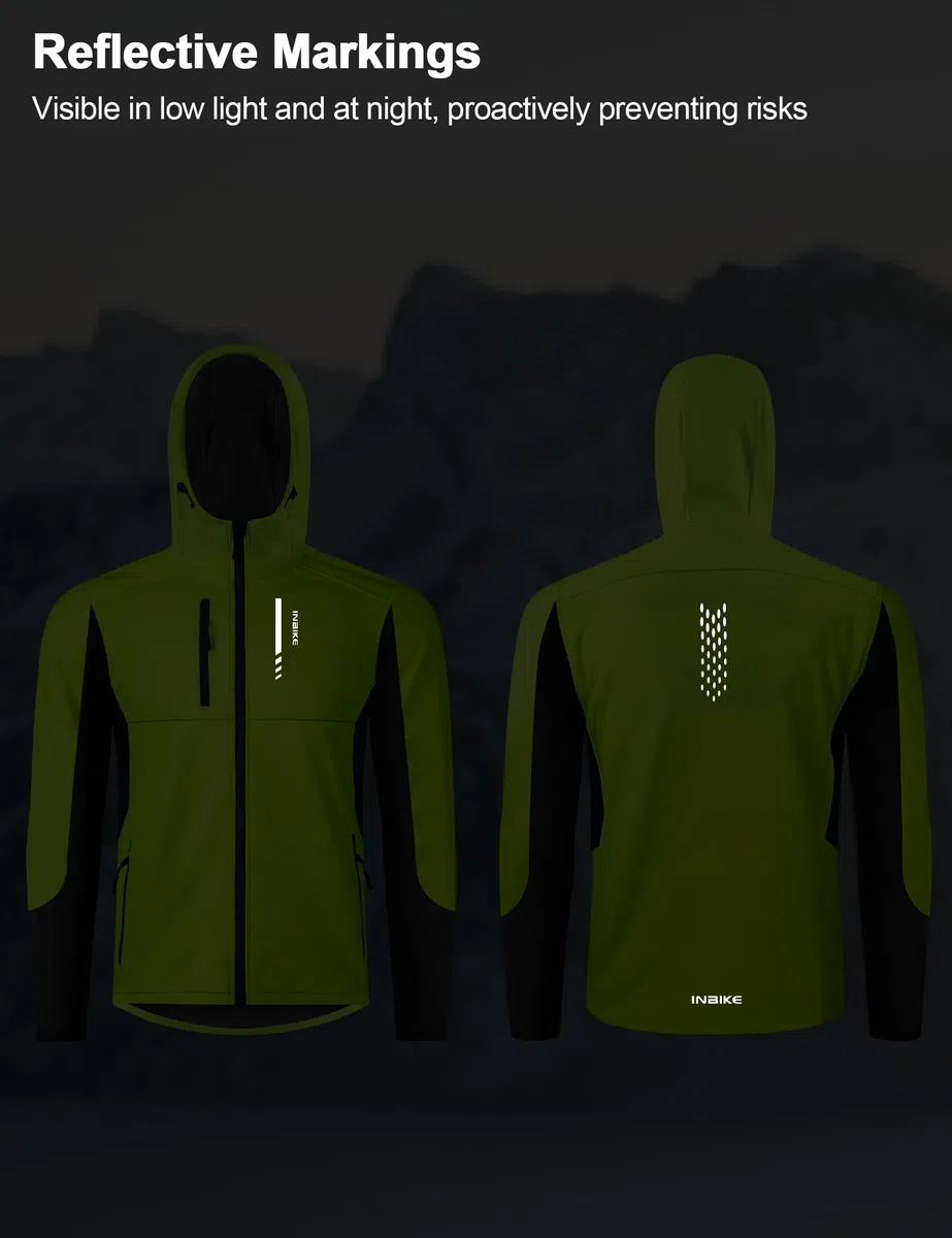 INBIKE Veste de Cyclisme d'Hiver Homme pour VTT Randonnée et Course Coupe-Vent Chaude Doublée En Polaire Avec Capuche À Visière Ajustable HC308