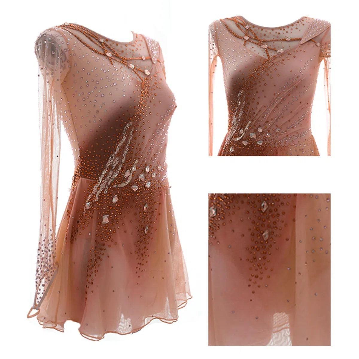 Robe De Patinage Artistique For Femmes, Tenue De Patinage Élastique Scintillante Avec Cristaux For La Performance En Compétition
