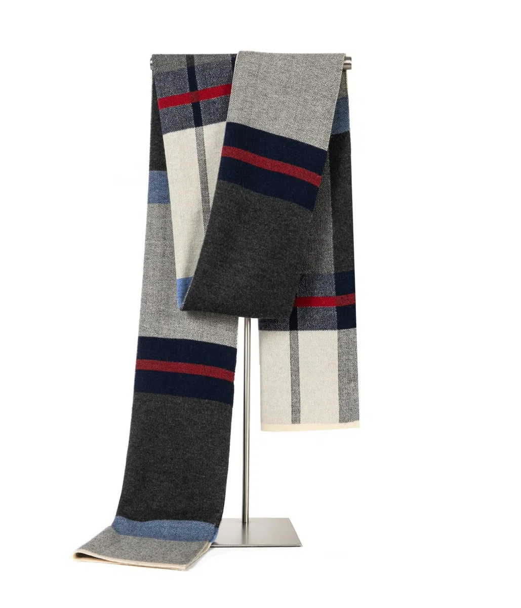 Villand Écharpe Tricotée Tartan en Laine Mérinos Australienne pour Hommes, Plaid Hiver Chaud Épais Doux Cravates avec Boîte Cadeau, 30CM W x 180CM L