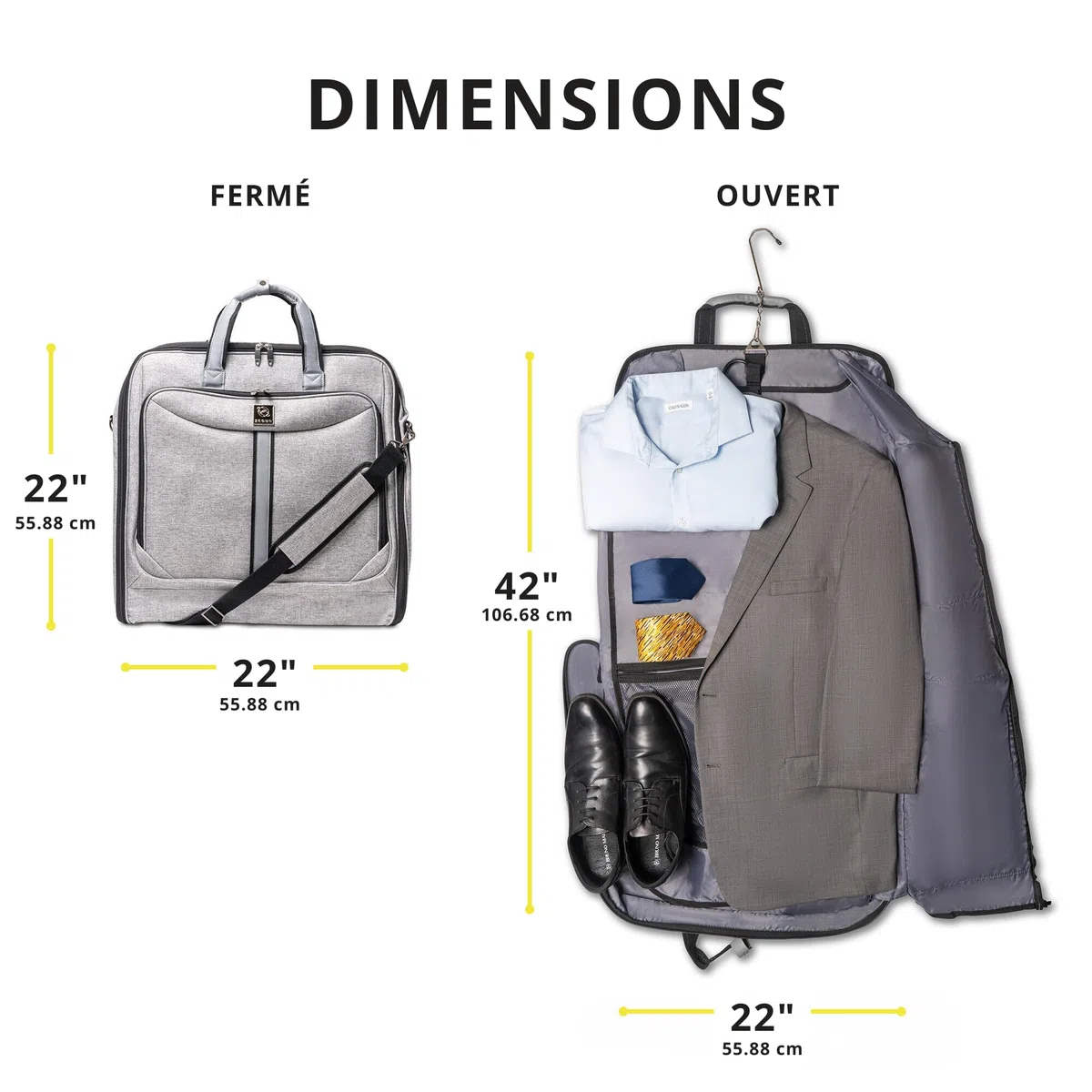Housse à vêtements 3 Costumes Zegur de 1 mètre pour Voyage d’Affaires ou d’agrément - Possède Une bandoulière réglable et de Nombreuses Poches de Rangement