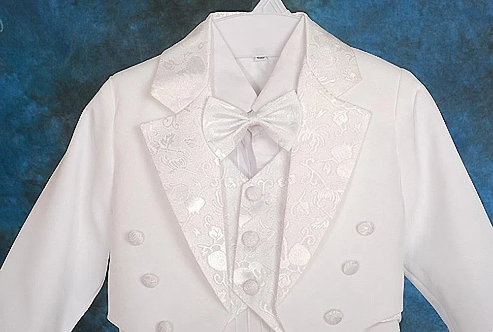 Lito Angels Smoking Costume Mariage Bapteme Ceremonie Enfant Garcon, Ensemble 5 Pieces (Blazer, Chemise, Ceinture, Noeud Papillon et Pantalon), Blanc/Noir/Bleu Royal