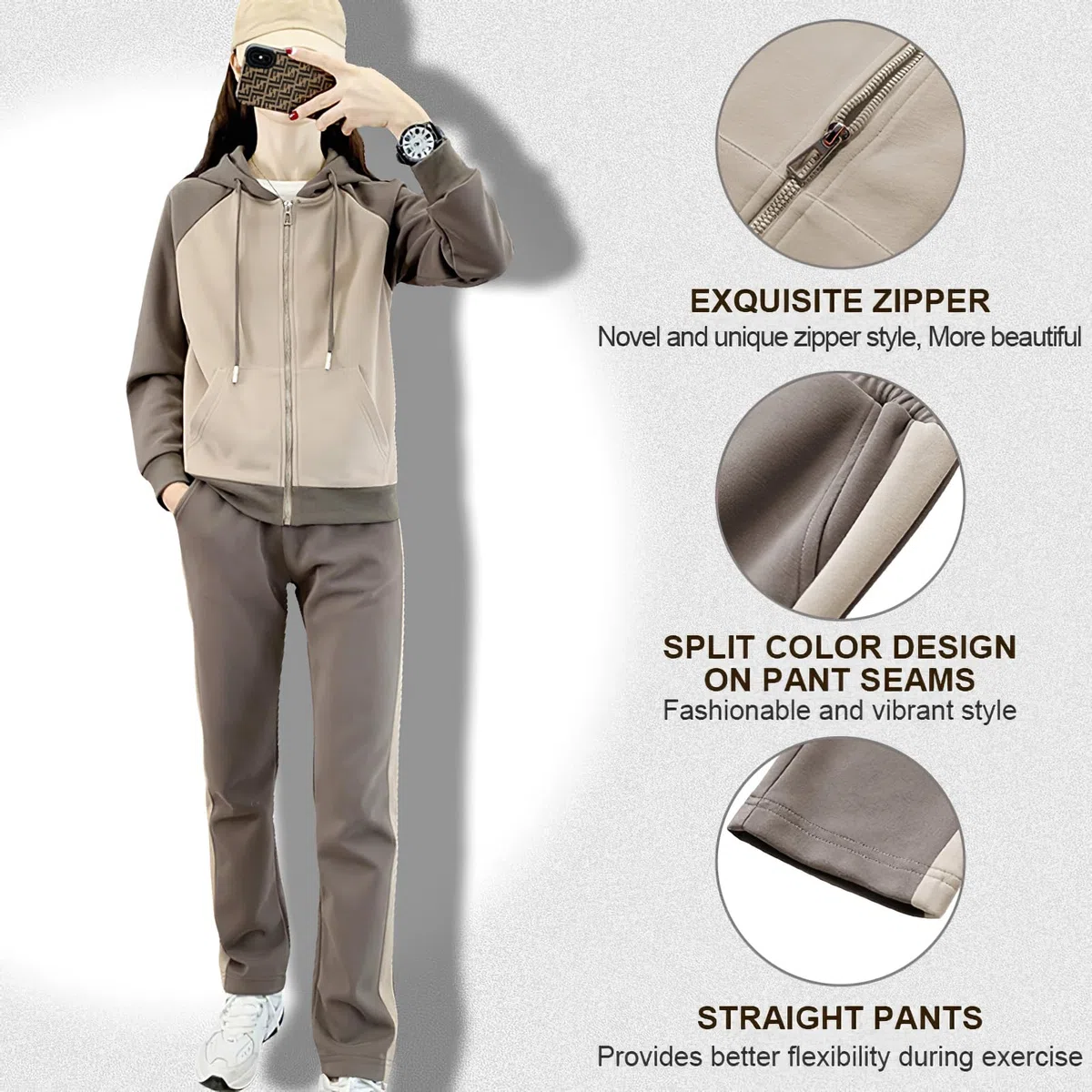 amropi Femme Survêtement doublée de Fourrure Ensemble Veste Sweat à Capuche Jogging Pantalon Tenue de Sport