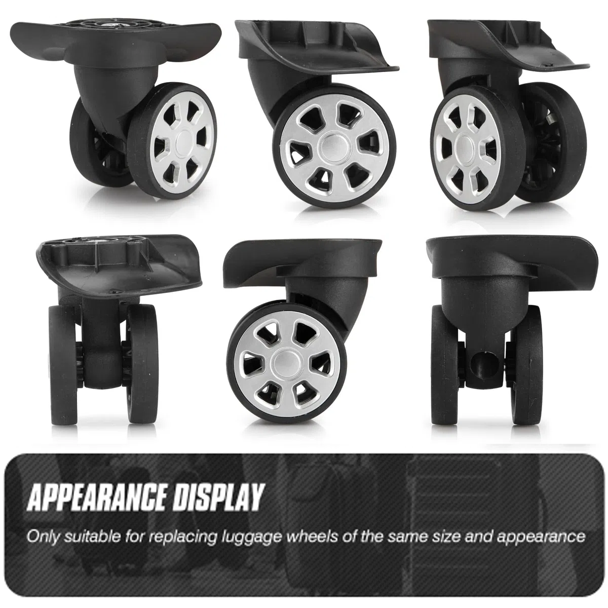 Roue de Remplacement Valise, 2 Paires de Roues de Rechange pour les Bagages Roulette Valise Remplacement avec 4 Trous de Vis