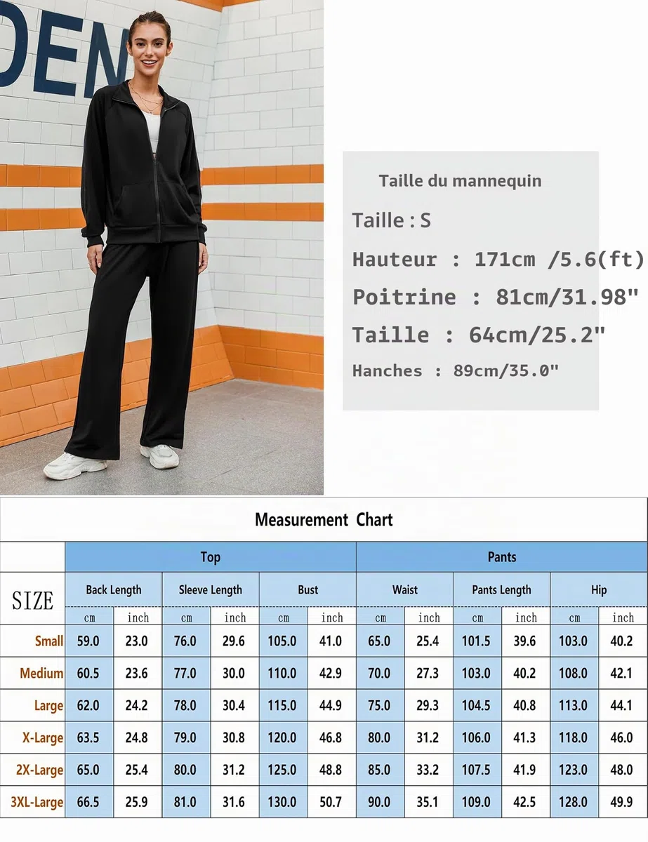 Terecey Survetement Ensemble Femmes de Jogging 2 Pièces Vêtements de Sport en Coton à Manches Longues de Fitness Mode Tracksuit avec Zippe