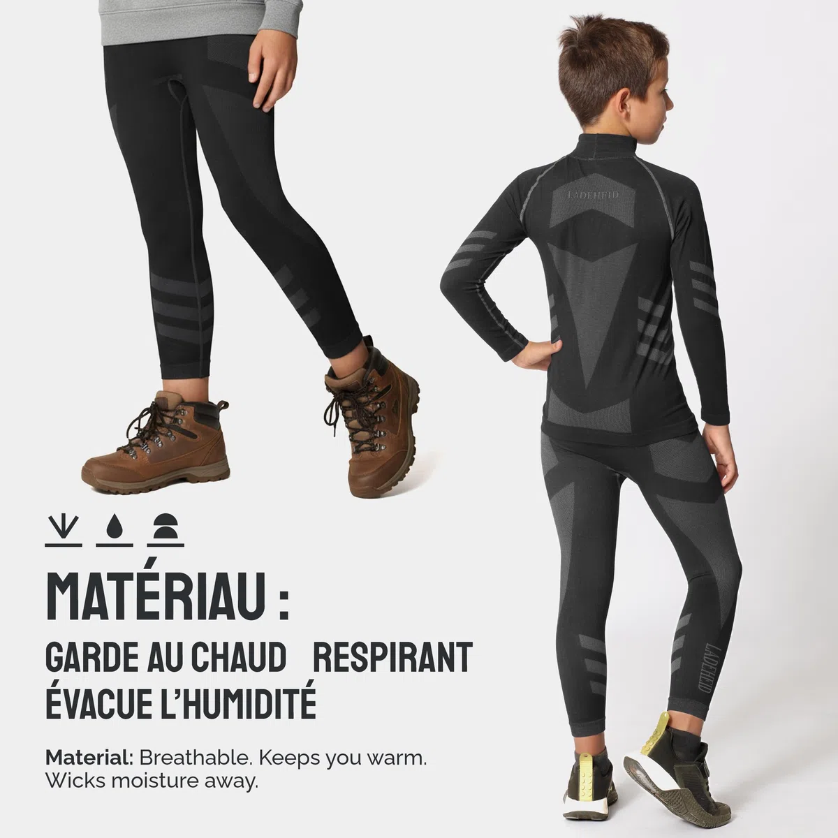 Ladeheid sous-vêtements Thermiques Ensemble Shirt Manches Longues Caleçon Long Unisexe Enfant LAGI009
