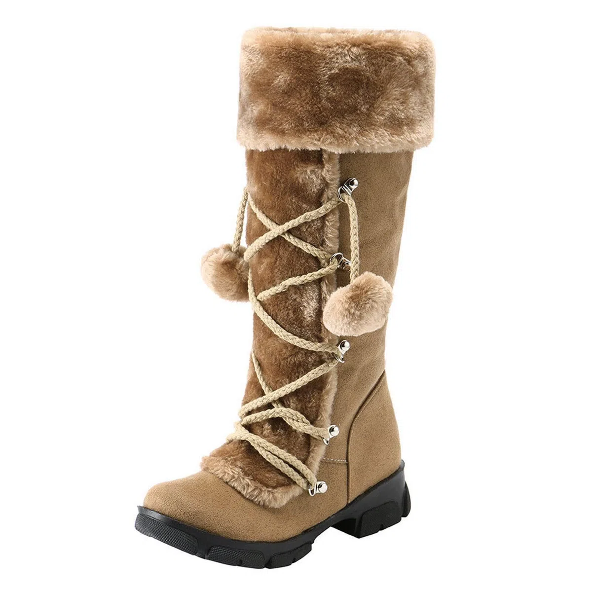 Bottes de neige chaudes et confortables pour femme - Talon bas et épais - Fermeture éclair latérale - Antidérapantes - Doublure en fausse fourrure - Confortables - À lacets - Pour l'extérieur et