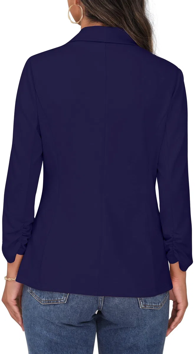 PrinStory Blazer Ouvert sur Le Devant pour Femme - Manches 3/4 froncées - Style décontracté - pour Le Travail et Le Bureau