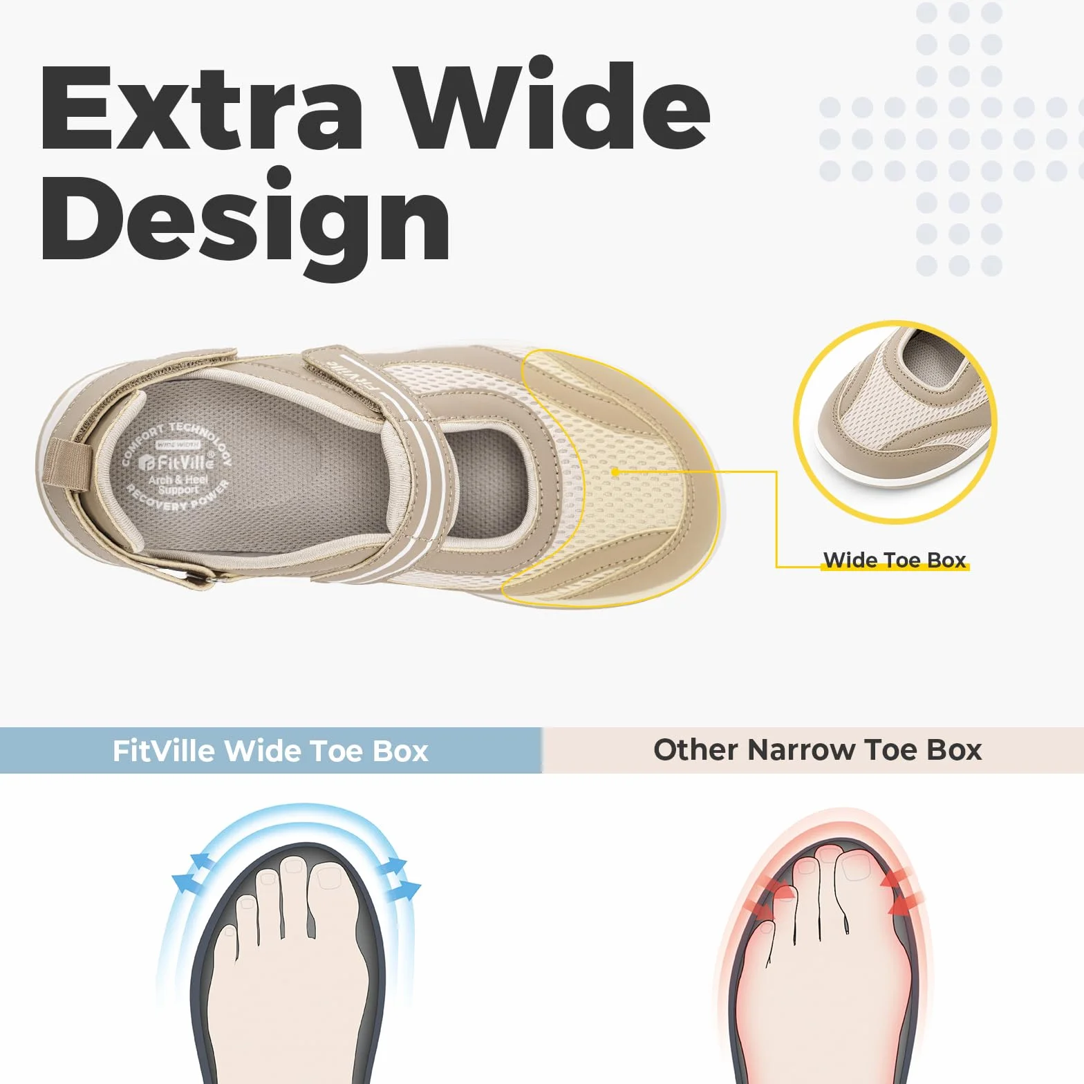 FitVille Chaussures pour Femmes à Pieds Larges Chaussures de Marche Confortables et Respirantes Sandales avec Soutien de la Voûte Plantaire