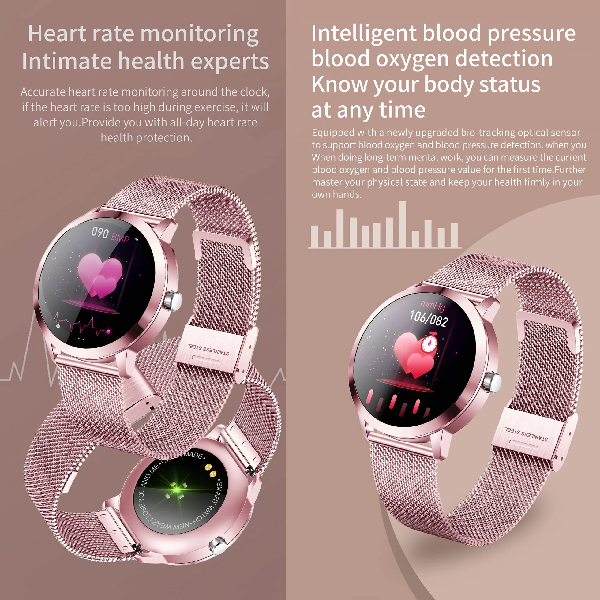 Montre Connectée Femmes IP67 Etanche Smartwatch Sport avec Moniteur Sommeil Fréquence Cardiaque, 22 Modes Sport, Podomètre pour Android iOS