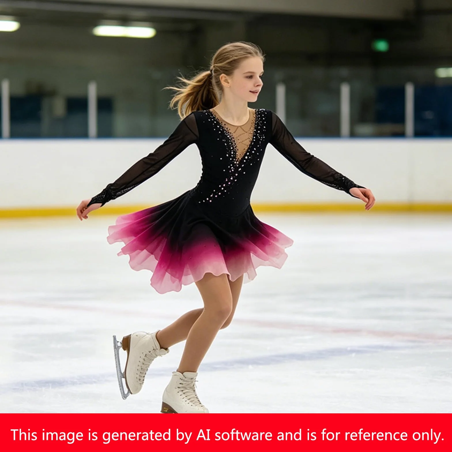 LIUHUO Jupe Noire de Patinage Artistique - Jupe Rose Rouge avec Manches crochetées en Maille dégradée - pour Fille
