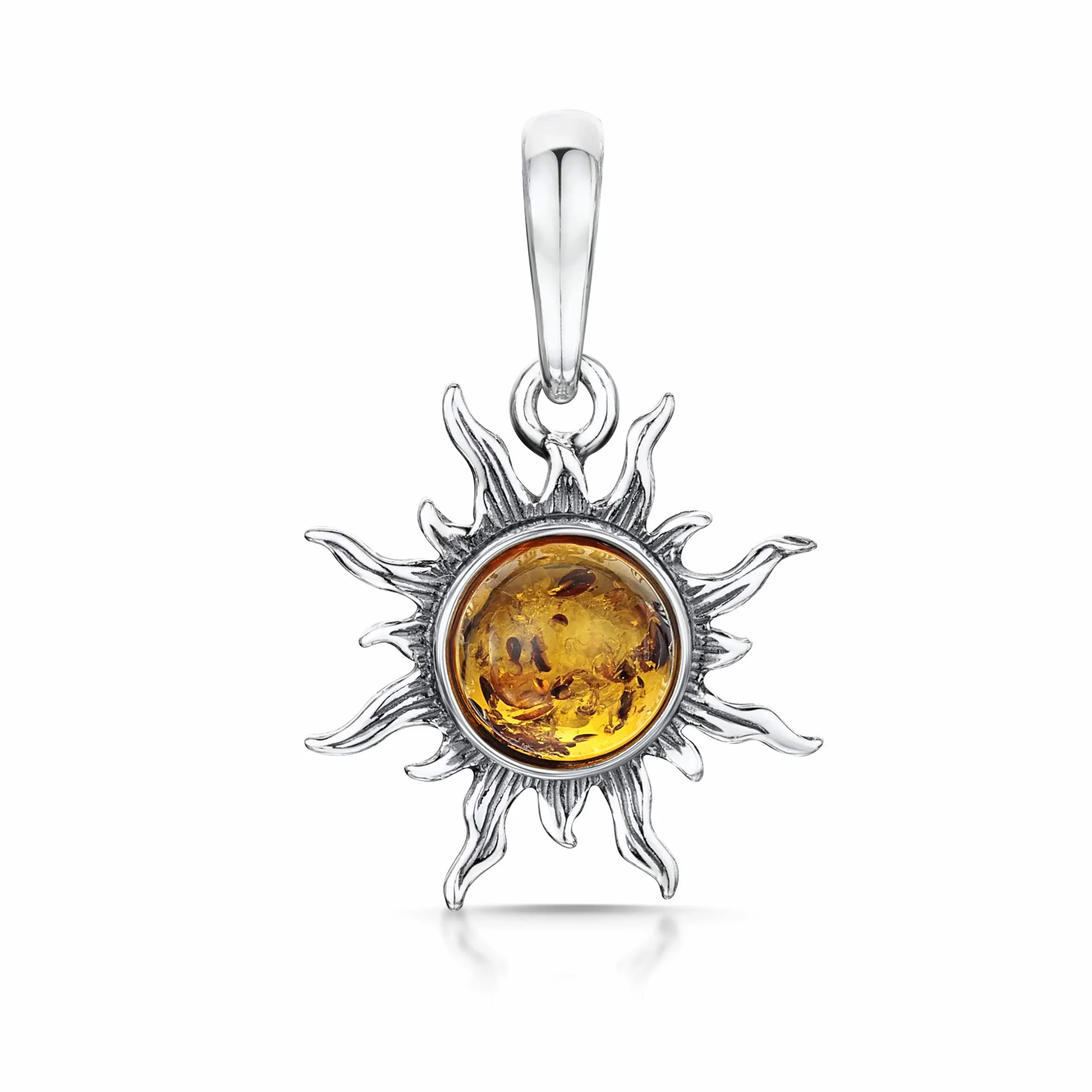 Pendentif Soleil en Argent Sterling 925 avec Ambre de Différentes Couleurs