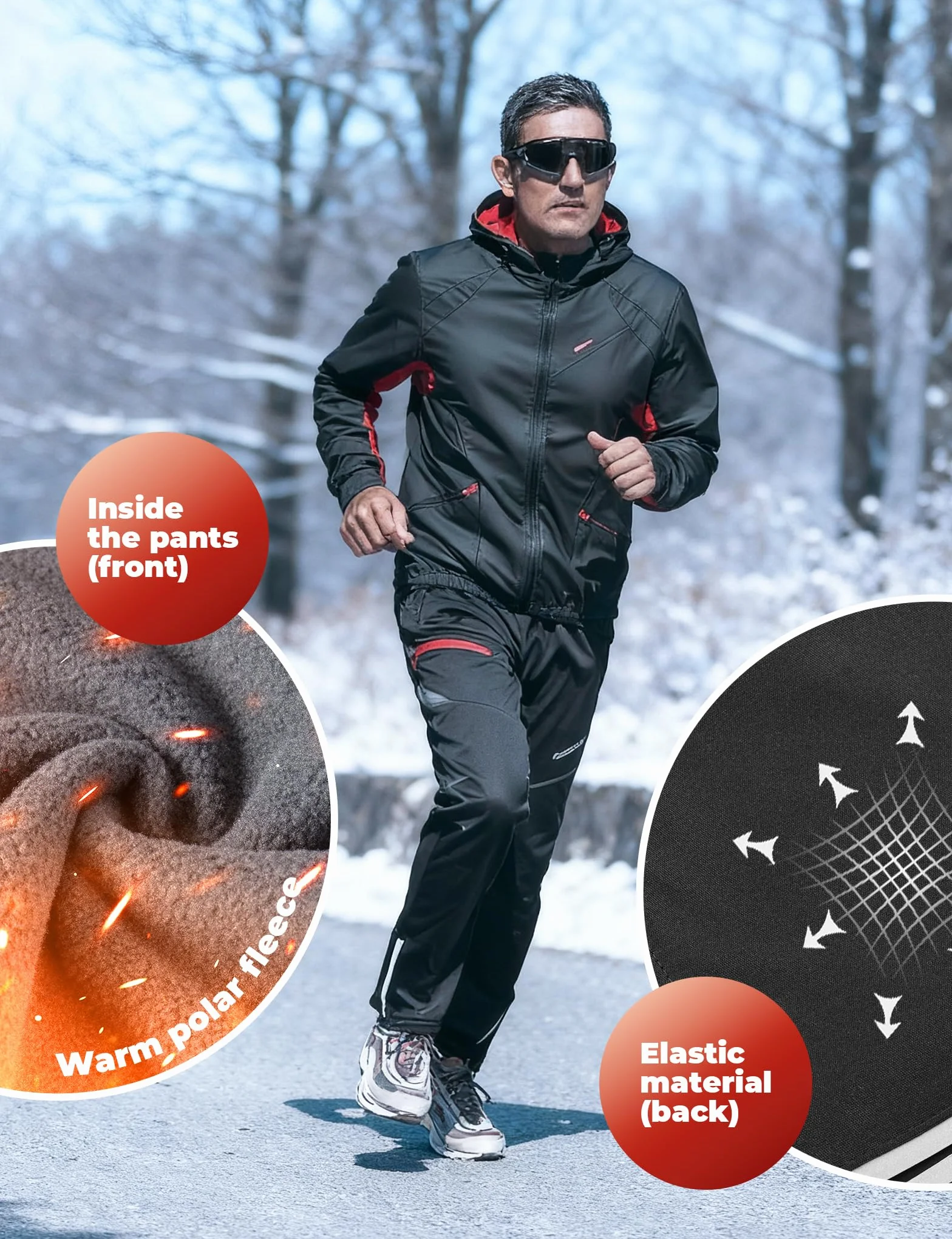 ROCKBROS Pantalon Polaire Cycliste d'hiver Homme Femme Thermique Coupe Vent Imperméable Noir pour Vélo VTT