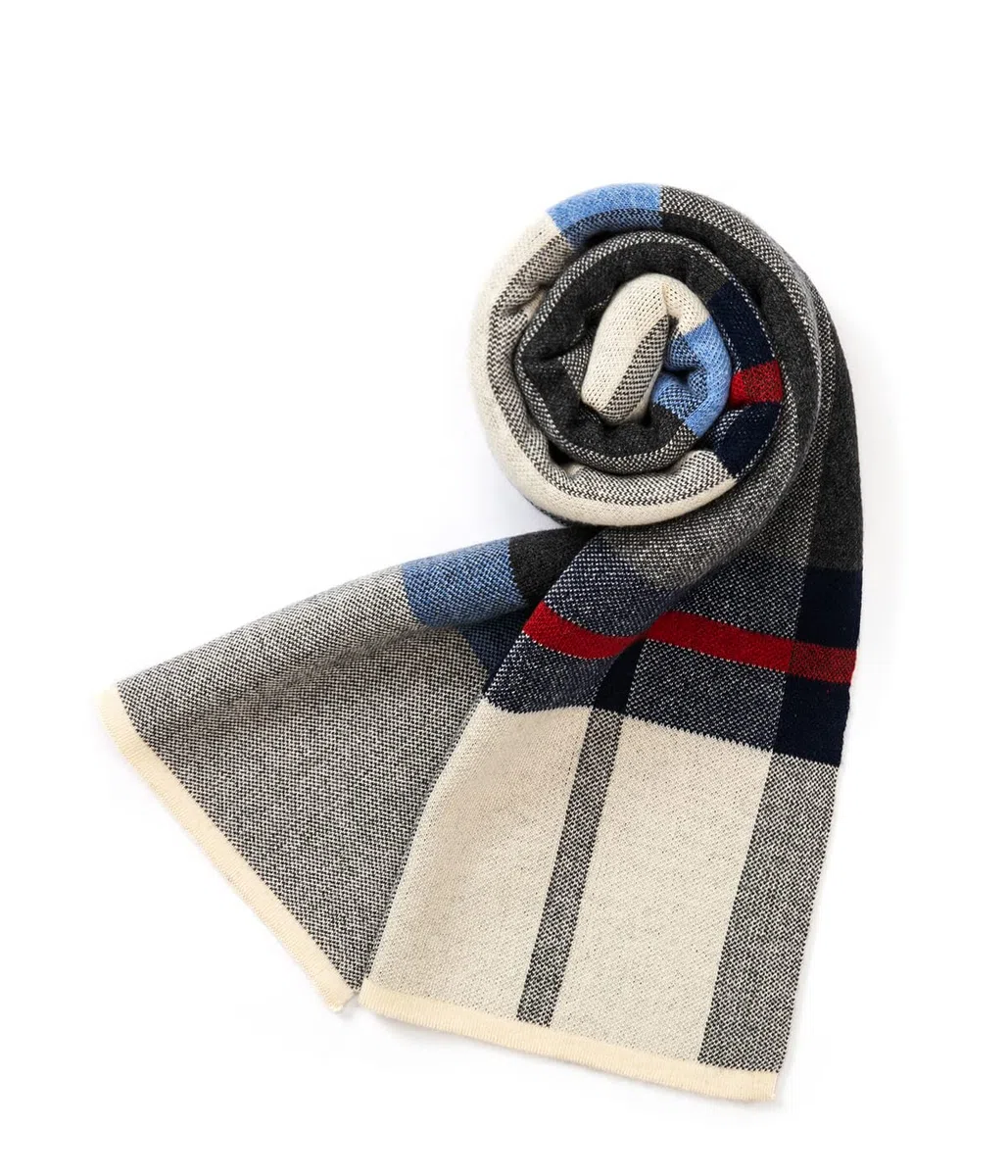 Villand Écharpe Tricotée Tartan en Laine Mérinos Australienne pour Hommes, Plaid Hiver Chaud Épais Doux Cravates avec Boîte Cadeau, 30CM W x 180CM L